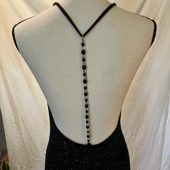 Vintage Y2K Gunne Saxe/Jessica McClintock  black shimmery open beaded back dress - Picture 3 of 9